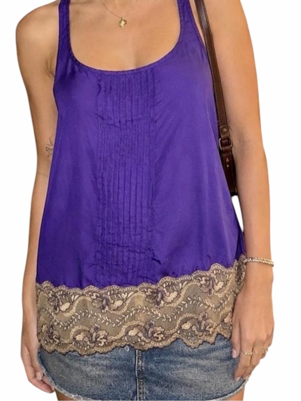 Express Design Studio‎ Silk Lace Trim Tank Top Purple Racerback Camisole Sz M